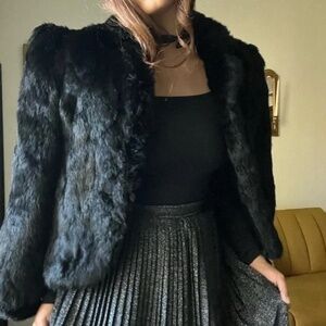 Vintage Black Faux Fur Teddy Jacket - Luxe Short Coat